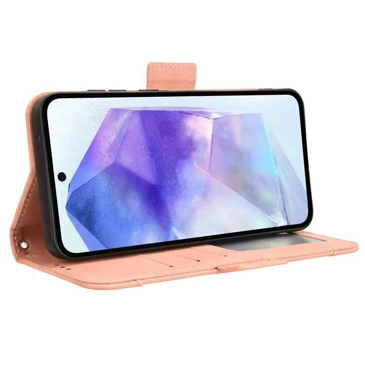 Funda de cuero para teléfono Samsung Galaxy A55 5G, con múltiples ranuras para tarjetas y soporte - Rosa