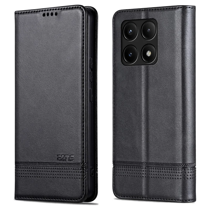 AZNS Für Xiaomi Poco F6 Pro 5G / Redmi K70 5G / K70 Pro 5G Handyhülle Brieftasche Cover Rindsledern Textur - Schwarz