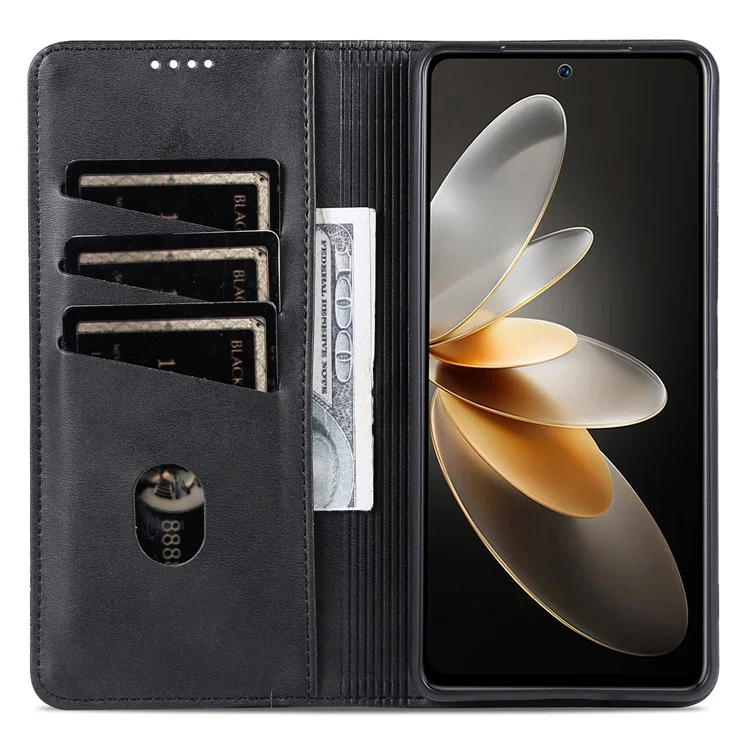 AZNS Für Xiaomi Poco F6 Pro 5G / Redmi K70 5G / K70 Pro 5G Handyhülle Brieftasche Cover Rindsledern Textur - Schwarz