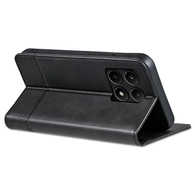 AZNS Für Xiaomi Poco F6 Pro 5G / Redmi K70 5G / K70 Pro 5G Handyhülle Brieftasche Cover Rindsledern Textur - Schwarz