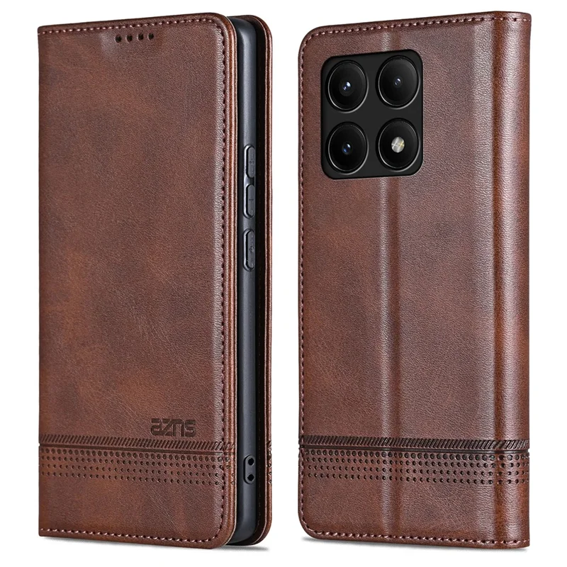 AZNS For Xiaomi Poco F6 Pro 5G / Redmi K70 5G / K70 Pro 5G Phone Case Wallet Cover Cowhide Texture - Coffee