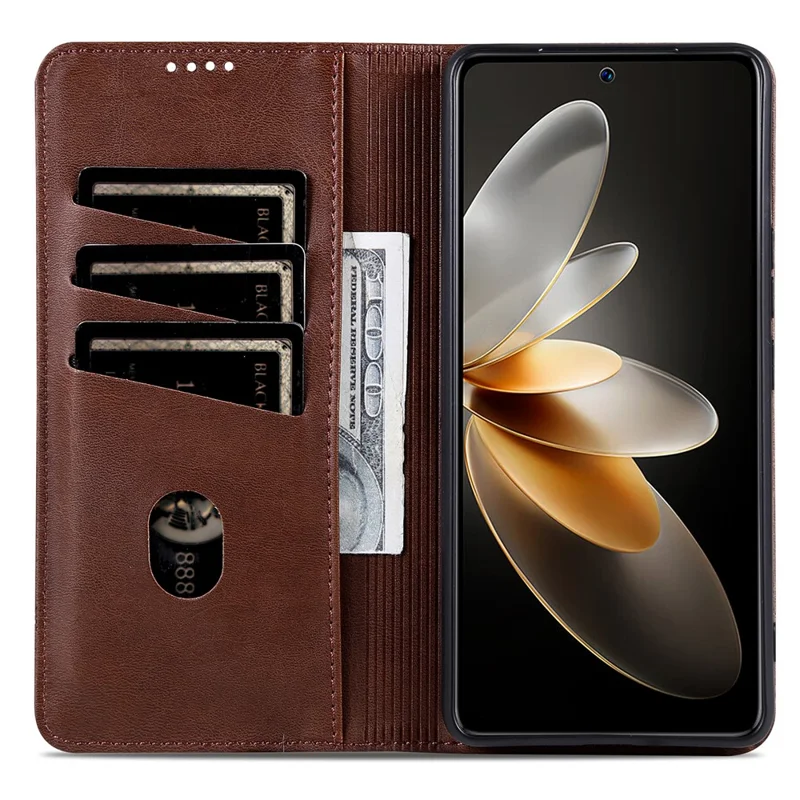 AZNS For Xiaomi Poco F6 Pro 5G / Redmi K70 5G / K70 Pro 5G Phone Case Wallet Cover Cowhide Texture - Coffee