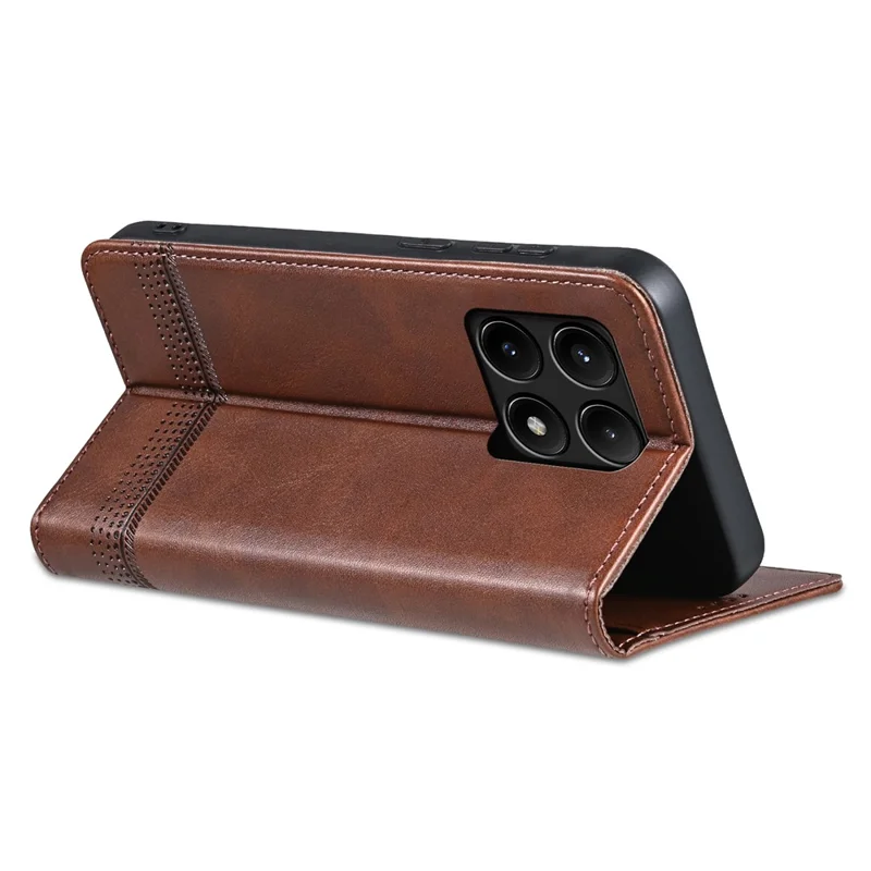 AZNS For Xiaomi Poco F6 Pro 5G / Redmi K70 5G / K70 Pro 5G Phone Case Wallet Cover Cowhide Texture - Coffee