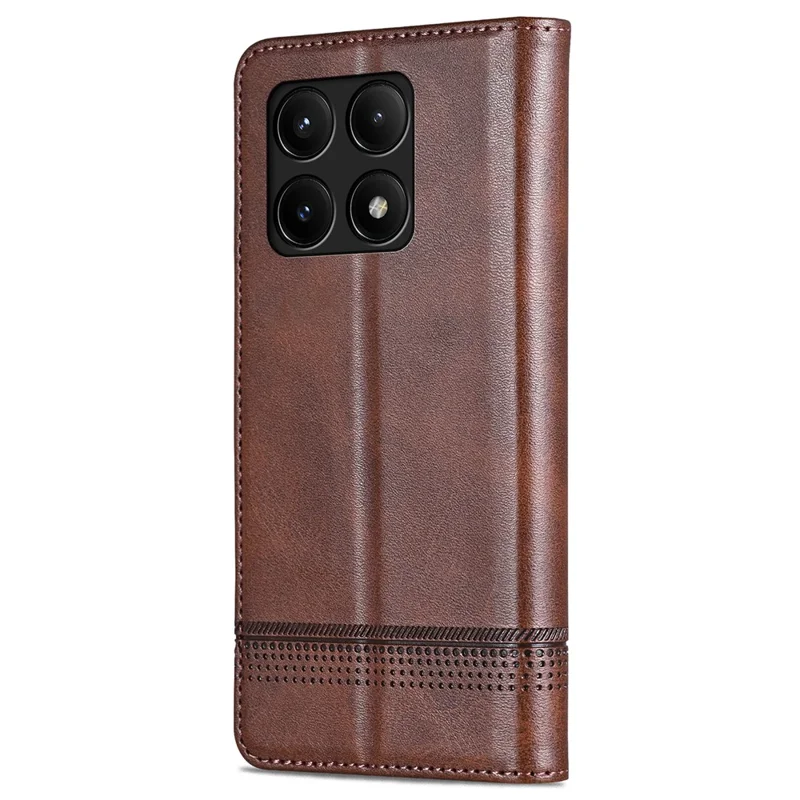 AZNS For Xiaomi Poco F6 Pro 5G / Redmi K70 5G / K70 Pro 5G Phone Case Wallet Cover Cowhide Texture - Coffee