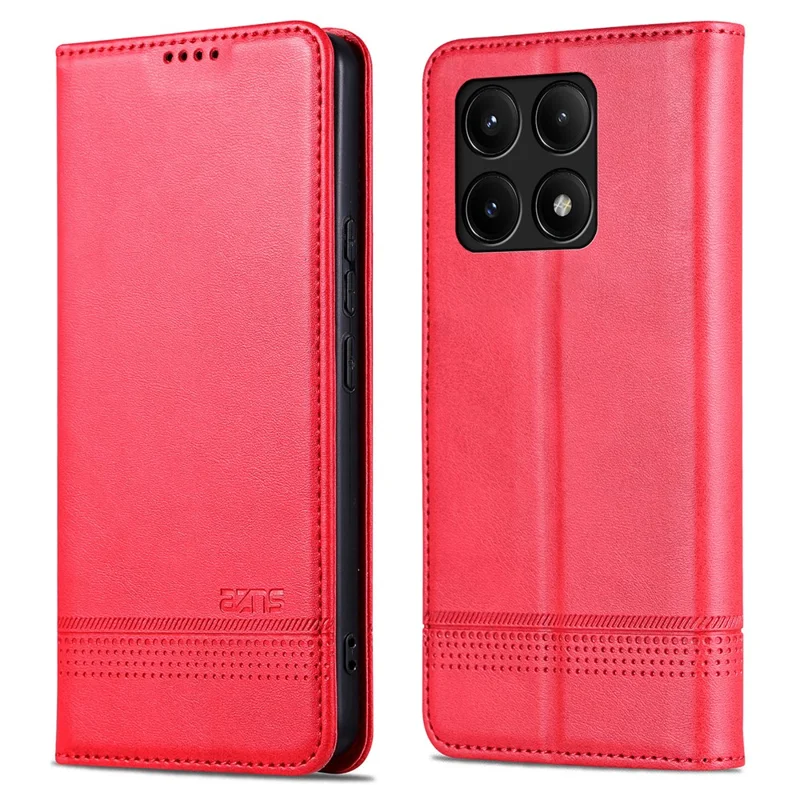AZNS Für Xiaomi Poco F6 Pro 5G / Redmi K70 5G / K70 Pro 5G Handyhülle Wallet Cover Kuhledertextur - Rot
