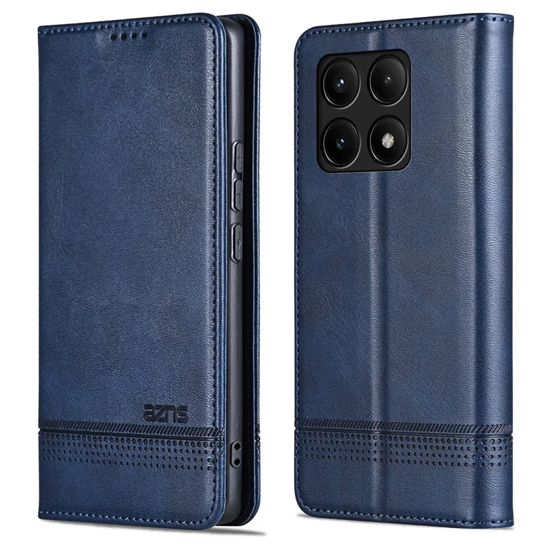 AZNS For Xiaomi Poco F6 Pro 5G / Redmi K70 5G / K70 Pro 5G Phone Case Wallet Cover Cowhide Texture - Blue