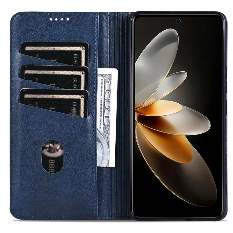 AZNS For Xiaomi Poco F6 Pro 5G / Redmi K70 5G / K70 Pro 5G Phone Case Wallet Cover Cowhide Texture - Blue