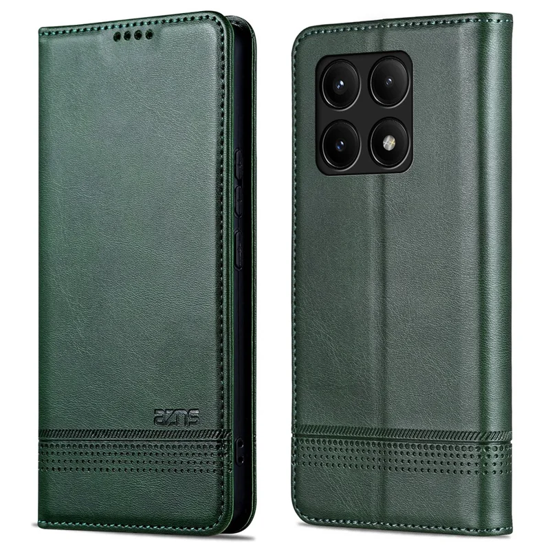 AZNS For Xiaomi Poco F6 Pro 5G / Redmi K70 5G / K70 Pro 5G Phone Case Wallet Cover Cowhide Texture - Green