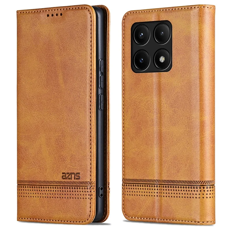 AZNS For Xiaomi Poco F6 Pro 5G / Redmi K70 5G / K70 Pro 5G Phone Case Wallet Cover Cowhide Texture - Brown