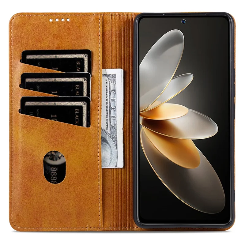 AZNS For Xiaomi Poco F6 Pro 5G / Redmi K70 5G / K70 Pro 5G Phone Case Wallet Cover Cowhide Texture - Brown