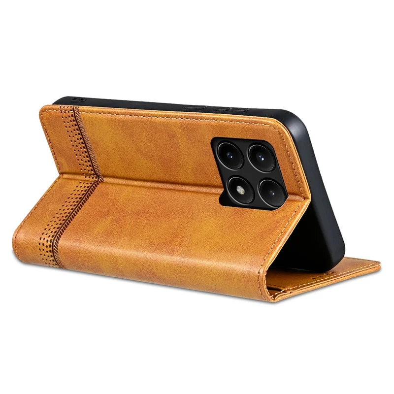 AZNS For Xiaomi Poco F6 Pro 5G / Redmi K70 5G / K70 Pro 5G Phone Case Wallet Cover Cowhide Texture - Brown