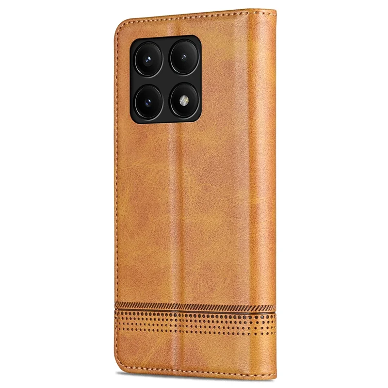 AZNS For Xiaomi Poco F6 Pro 5G / Redmi K70 5G / K70 Pro 5G Phone Case Wallet Cover Cowhide Texture - Brown
