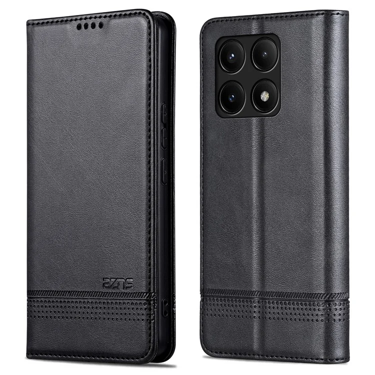 AZNS For Xiaomi Redmi K70E 5G / Poco X6 Pro 5G Wallet Case Phone Leather Cover Stand - Black