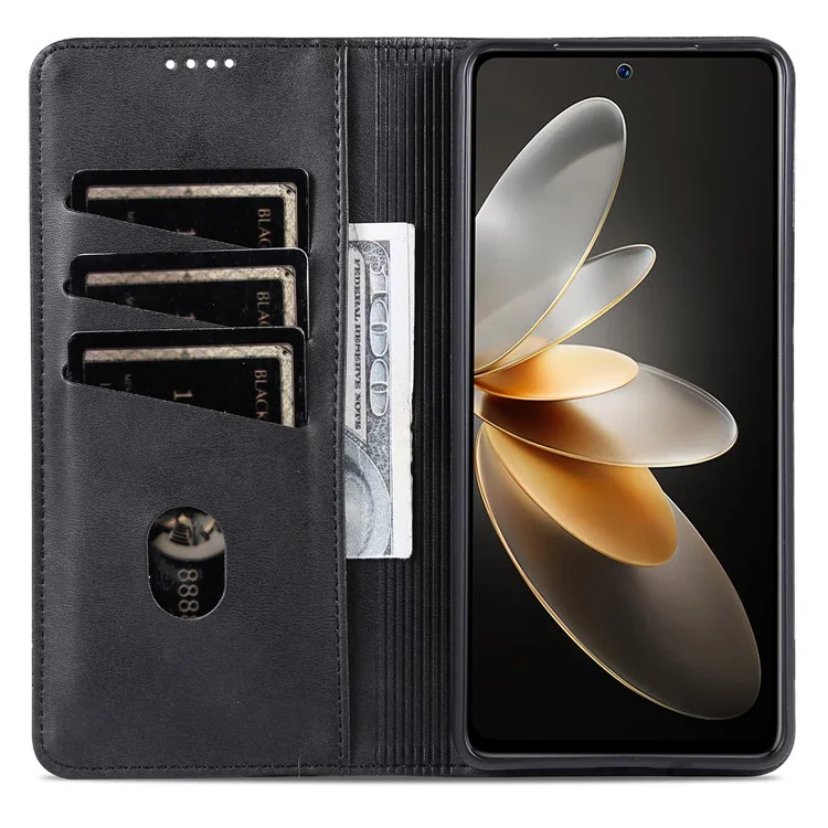 AZNS For Xiaomi Redmi K70E 5G / Poco X6 Pro 5G Wallet Case Phone Leather Cover Stand - Black