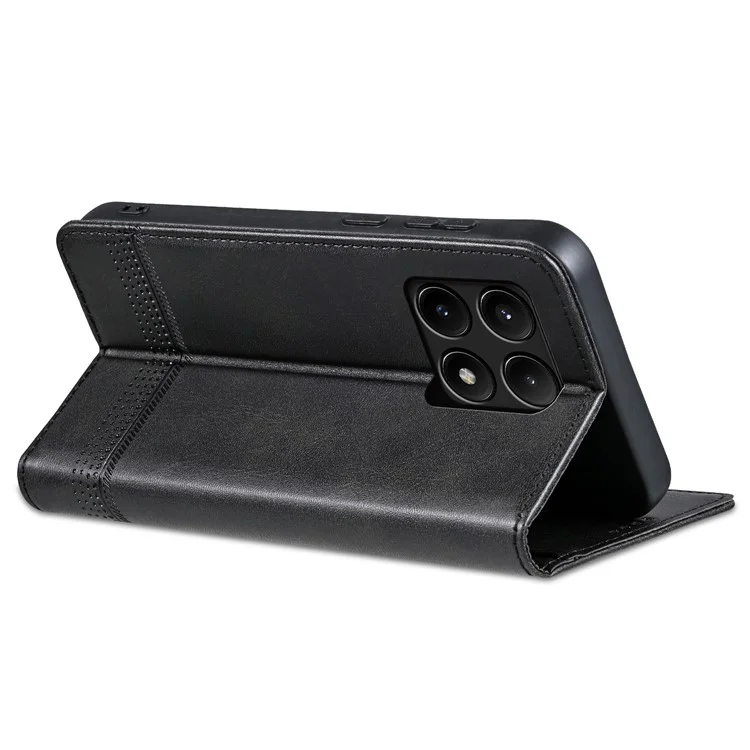 AZNS For Xiaomi Redmi K70E 5G / Poco X6 Pro 5G Wallet Case Phone Leather Cover Stand - Black