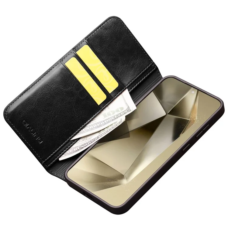 QIALINO per Samsung Galaxy S24 Custodia per Telefono in Vera Pelle di Mucca Flip Stand Cover - Nero