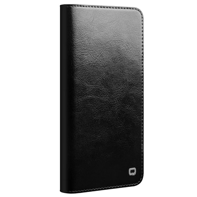 QIALINO For Samsung Galaxy S24+ Wallet Case Genuine Cow Leather Phone Cover Card Holder Stand - Black