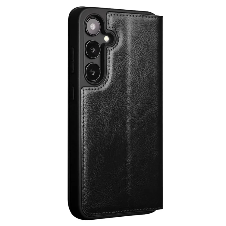 QIALINO Pour Samsung Galaxy S24+ Étui Portefeuille en Véritable Cuir de Vache Housse de Téléphone Porte-Cartes Support - Noir