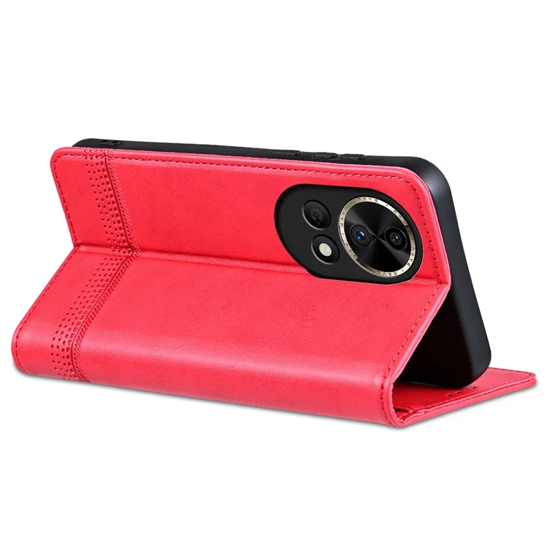 AZNS Wallet Case for Huawei nova 12 5G Leather Phone Cover Folding Stand - Red