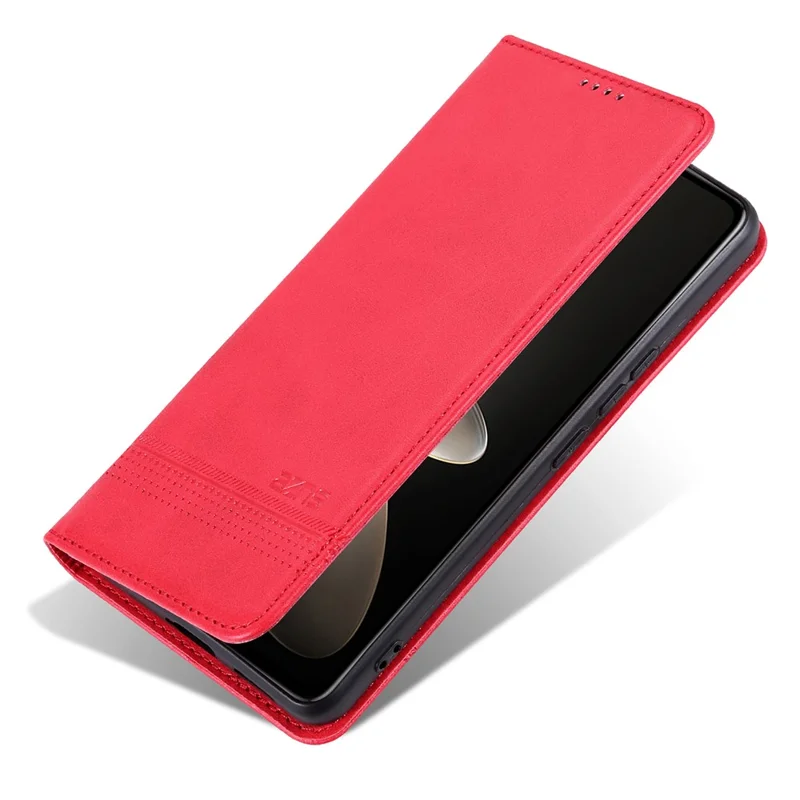 AZNS Wallet Case for Huawei nova 12 5G Leather Phone Cover Folding Stand - Red