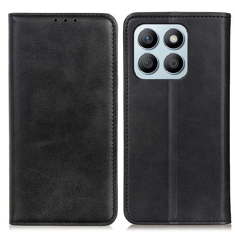 For Honor X8b 4G Carcasa de cartera de cuero dividido Magnético Flip Titular de la tarjeta Cubierta del teléfono - Negro