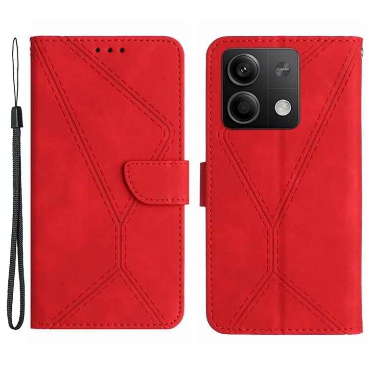 HT05 für Xiaomi Redmi Note 13 4G Magnetisches Handyhülle Splicing Lines Eingeprägte Abdeckung - Rot