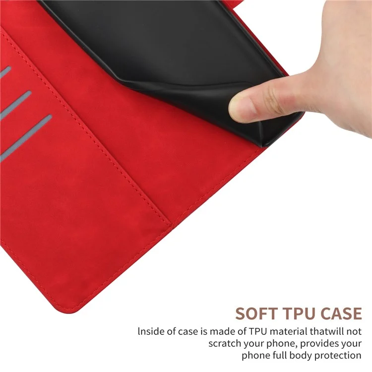 HT05 für Xiaomi Redmi Note 13 4G Magnetisches Handyhülle Splicing Lines Eingeprägte Abdeckung - Rot