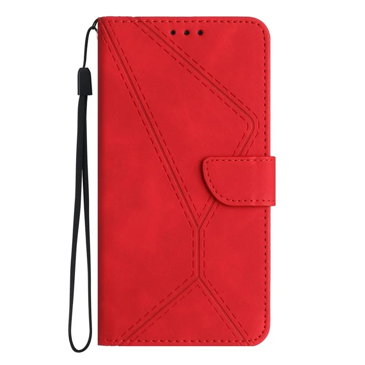 HT05 für Xiaomi Redmi Note 13 4G Magnetisches Handyhülle Splicing Lines Eingeprägte Abdeckung - Rot