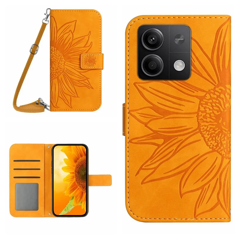 HT04 For Xiaomi Redmi Note 13 4G Magnetic Phone Case Sunflower Imprint Leather Cover - Yellow
