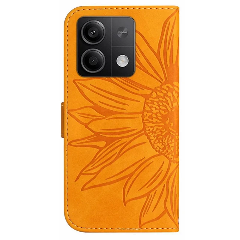 HT04 For Xiaomi Redmi Note 13 4G Magnetic Phone Case Sunflower Imprint Leather Cover - Yellow