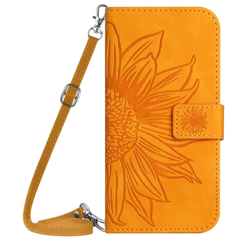 HT04 For Xiaomi Redmi Note 13 4G Magnetic Phone Case Sunflower Imprint Leather Cover - Yellow