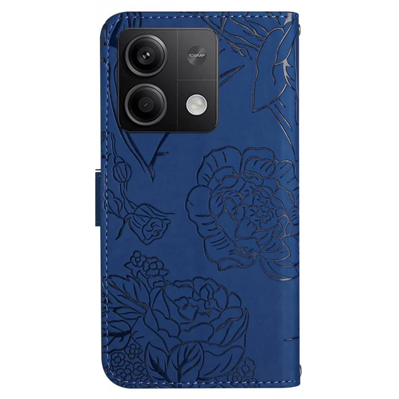 HT03 Obudowa do Xiaomi Redmi Note 13 4G, skórzana etui z nadrukiem z portfelem i paskiem na rękę - niebieska