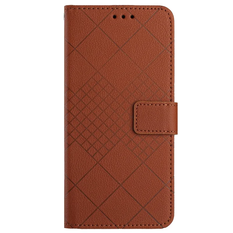 HT06 For Xiaomi Redmi Note 13 4G Wallet Case Rhombus Pattern Flip Leather Cover - Brown