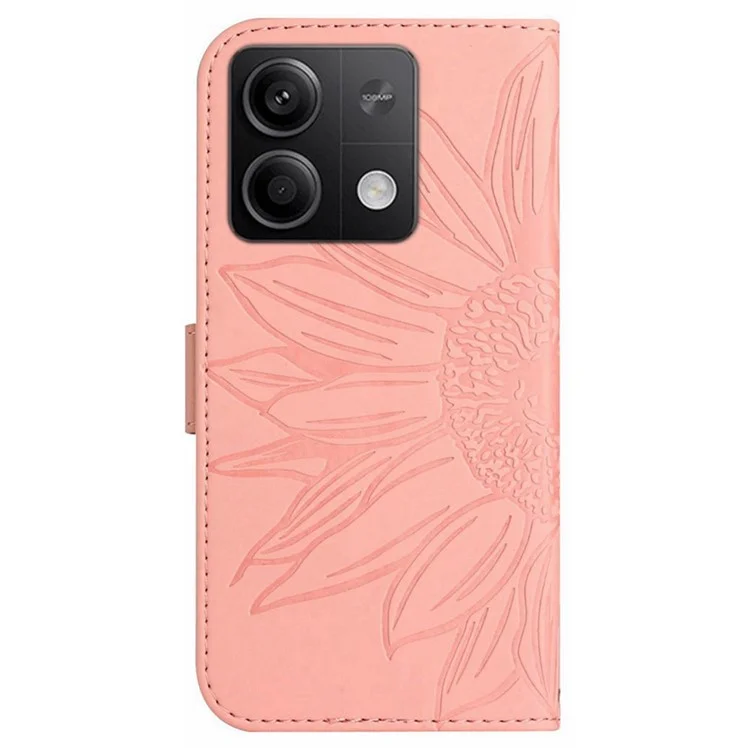 HT04 für Xiaomi Redmi Note 13 4G Leder-Brieftasche Flip-Cover Sonnenblumen-Muster Handyhülle - Hellrosa