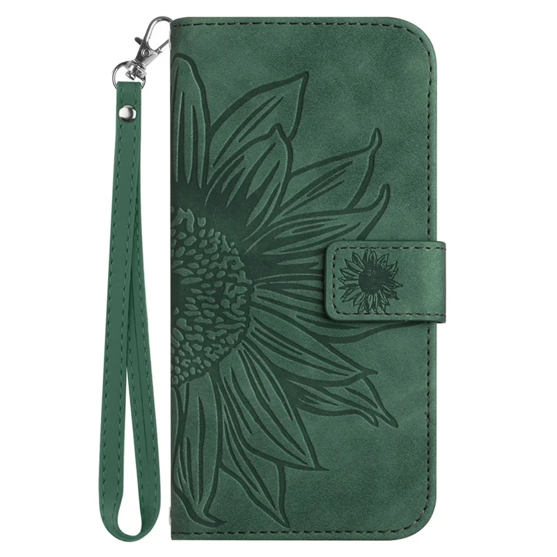 HT04 For Xiaomi Redmi Note 13 4G Leather Wallet Flip Cover Sunflower Pattern Phone Case - Dark Green
