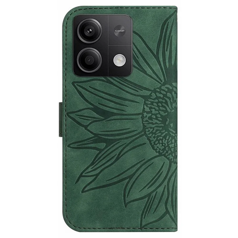 HT04 For Xiaomi Redmi Note 13 4G Leather Wallet Flip Cover Sunflower Pattern Phone Case - Dark Green