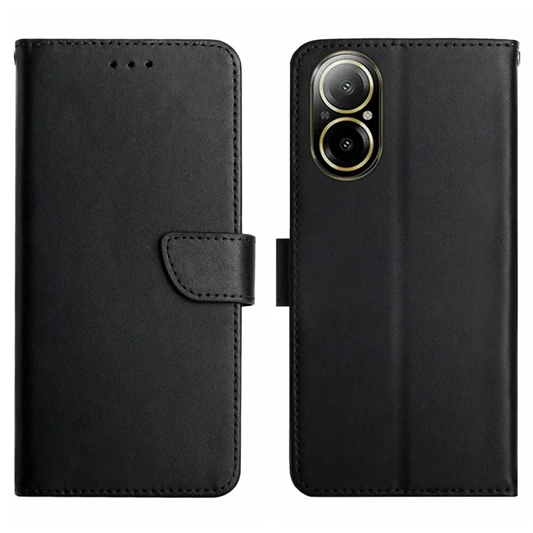 HT02 For Realme C67 4G Nappa Texture Phone Case Genuine Cow Leather Cover - Black