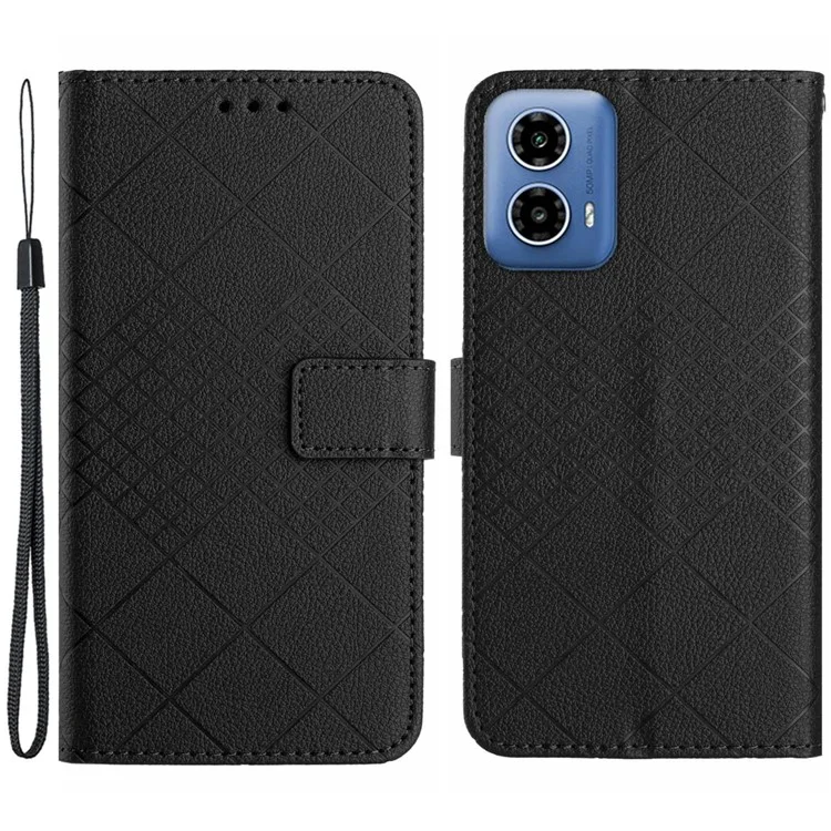 HT06 For Motorola Moto E14 4G / G04 4G / G04s 4G / G24 4G Flip Leather Case Wallet Cover Litchi Texture - Black
