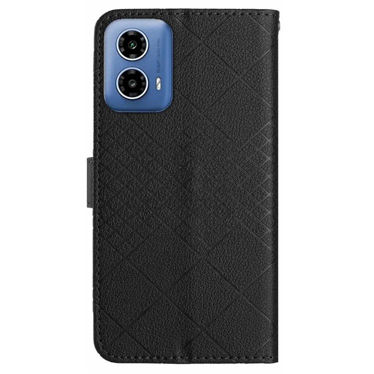 HT06 For Motorola Moto G04 4G / Moto G24 4G Flip Leather Case Wallet Cover Litchi Texture - Black