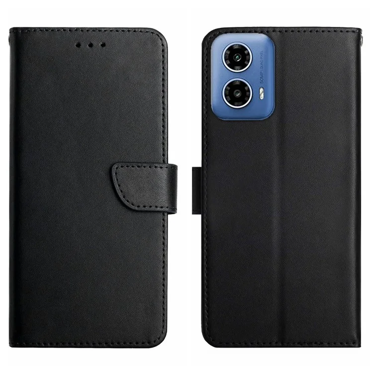 HT02 For Motorola Moto E14 4G / G04 4G / G04s 4G / G24 4G Phone Case Wallet Card Slots Cover Nappa Texture - Black