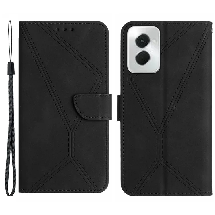 HT05 Per Motorola Moto G Power (2024) Custodia Splicing Lines Impresso Skin-touch Phone Wallet Cover - Nero