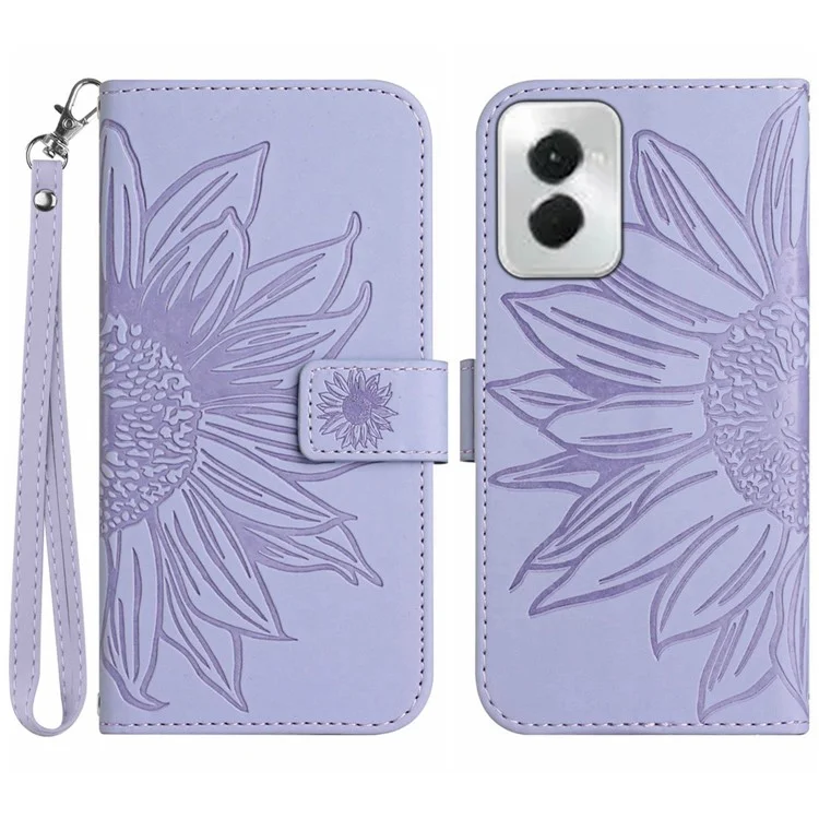 HT04 für Motorola Moto G Power (2024) Handyhülle, Sonnenblumen-Muster, Brieftaschenstil, hautfreundlich - Hellviolett