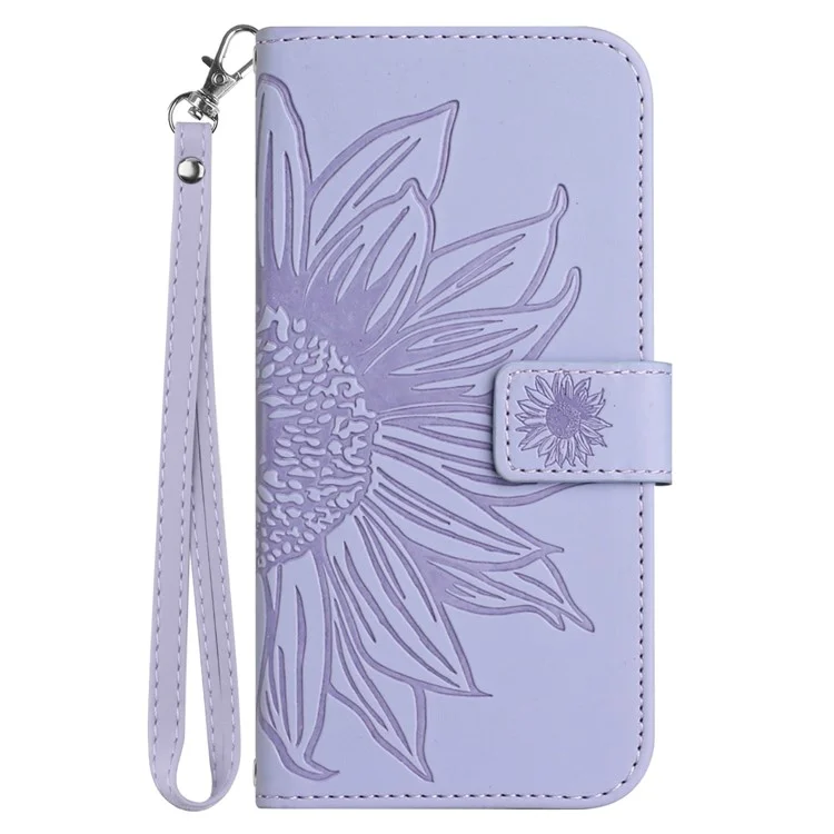 HT04 für Motorola Moto G Power (2024) Handyhülle, Sonnenblumen-Muster, Brieftaschenstil, hautfreundlich - Hellviolett