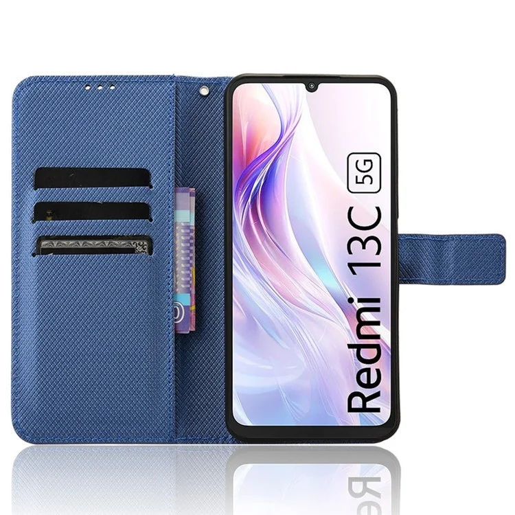 Pour Xiaomi Redmi 13C 5G / 13R 5G / Poco M6 5G Wallet Case Leather Flip Folio Shockproof Phone Cover - Bleu
