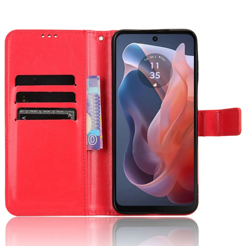 For Motorola Moto G Play (2024) 4G Flip Phone Cover with TPU Inner Shell Leather Wallet Case - Red