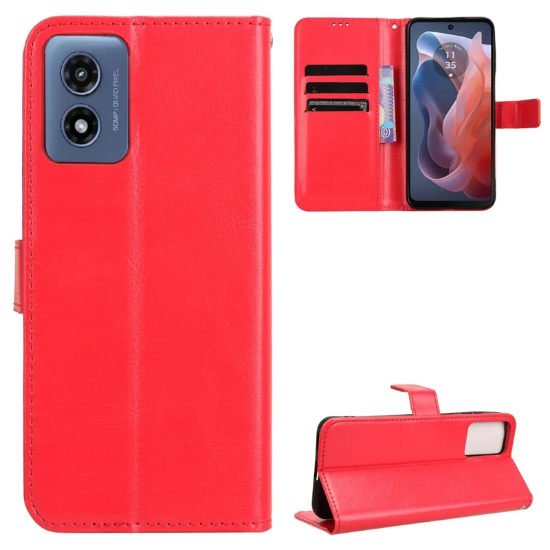 For Motorola Moto G Play (2024) 4G Flip Phone Cover with TPU Inner Shell Leather Wallet Case - Red