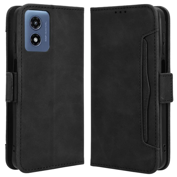 For Motorola Moto G Play (2024) 4G Leather Case with Credit Card Holder Phone Cover Wallet - Black