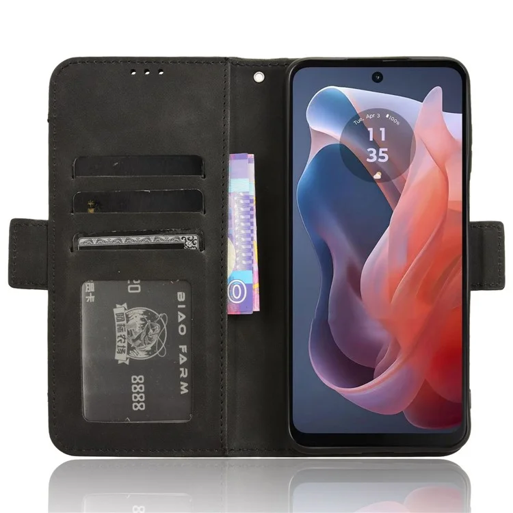 For Motorola Moto G Play (2024) 4G Leather Case with Credit Card Holder Phone Cover Wallet - Black