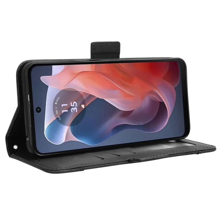 For Motorola Moto G Play (2024) 4G Leather Case with Credit Card Holder Phone Cover Wallet - Black