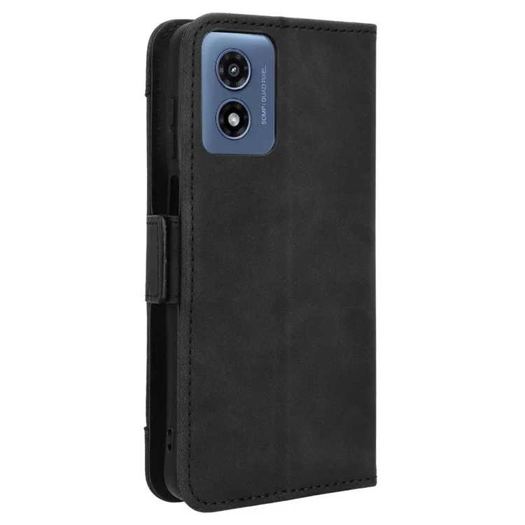 For Motorola Moto G Play (2024) 4G Leather Case with Credit Card Holder Phone Cover Wallet - Black